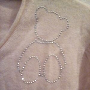 S. CHRISTINA 100% Cashmere Sweater Rhinestones Teddy Bear Size L/XL Soft Cozy